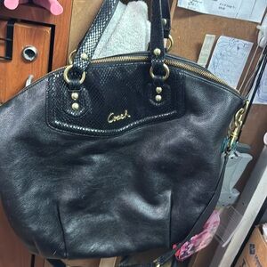 Coach Ashley Black Leather Satchel Shoulder Bag Women's Handbag